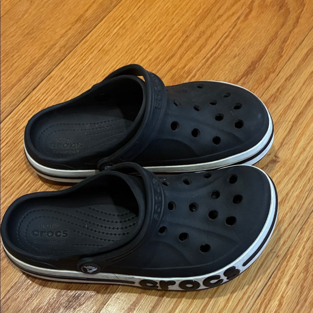 CROCS Kids Black Croslite Clog with White Trim